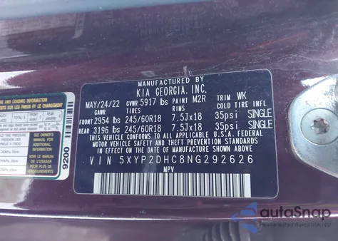 2022 Kia Telluride Lx z USA, uszkodzony, nr VIN 5XYP2DHC8NG292626